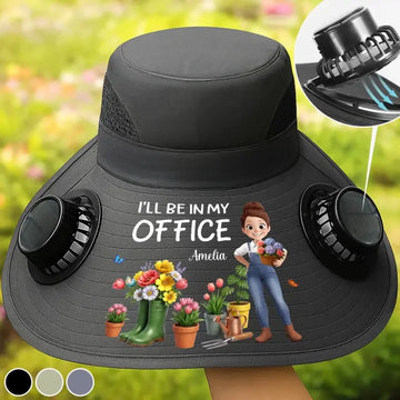 Custom Solar Fan Hat – Heading To My Green Office – Personalized Gardening Gift Printing Joy