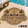 Custom Poolside Shaped Doormat - Personalized Summer Vacation And Travel Gifts For Mom, Dad, Brother, Sister, Kids - Welcome To Our Happy Place Printbelle