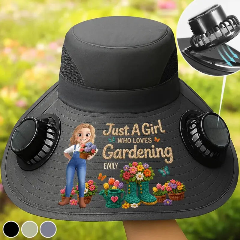 Custom Solar Fan Hat – Cool Shade, Happy Planting – Personalized Gardening Gift Printing Joy