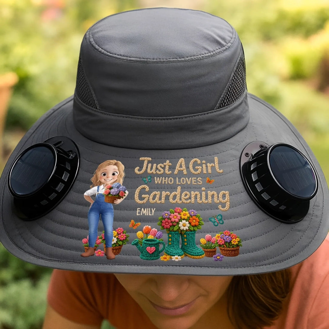 Custom Solar Fan Hat – Cool Shade, Happy Planting – Personalized Gardening Gift