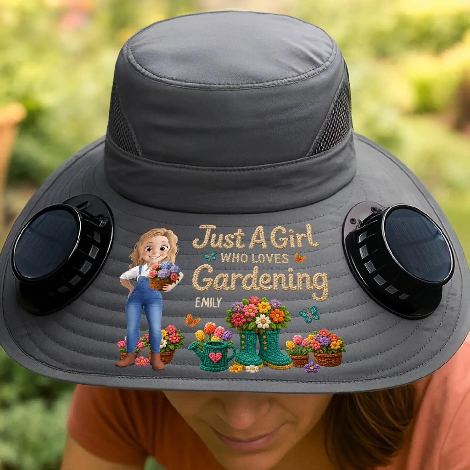 Custom Solar Fan Hat – Cool Shade, Happy Planting – Personalized Gardening Gift Printing Joy