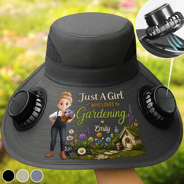 Custom Hat With Fans Solar Power - Personalized Birthday Garden Gifts For Gardeners - Chasing Sunshine And Greenery Printing Joy