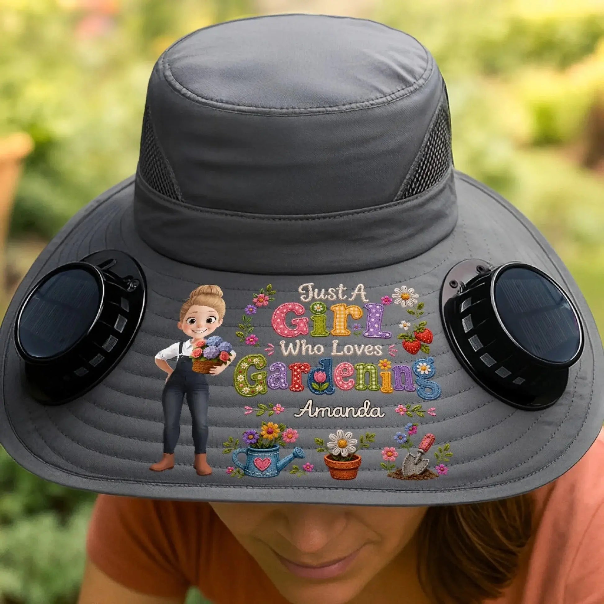 Custom Solar Fan Hat – My Personal Oasis – Personalized Gardening Gift Printing Joy