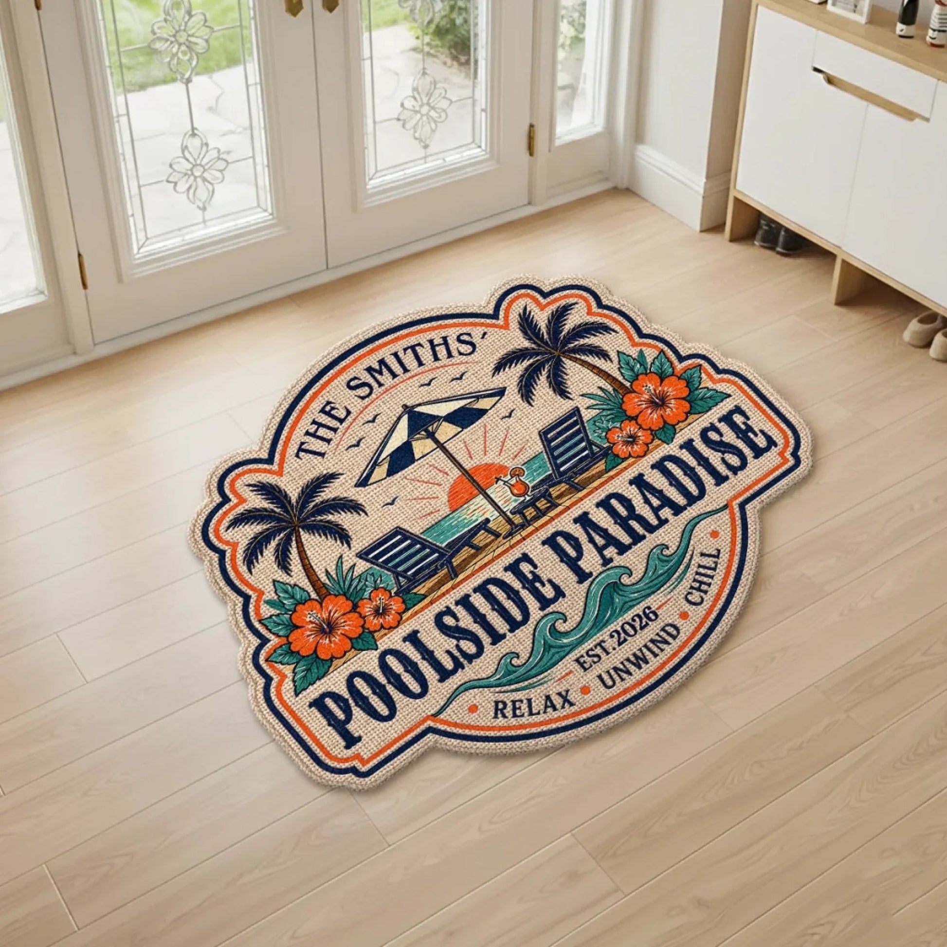 Custom Poolside Shaped Doormat - Personalized Summer Vacation And Travel Gifts For Mom, Dad, Brother, Sister, Kids - Making Summer Memories Printing Joy