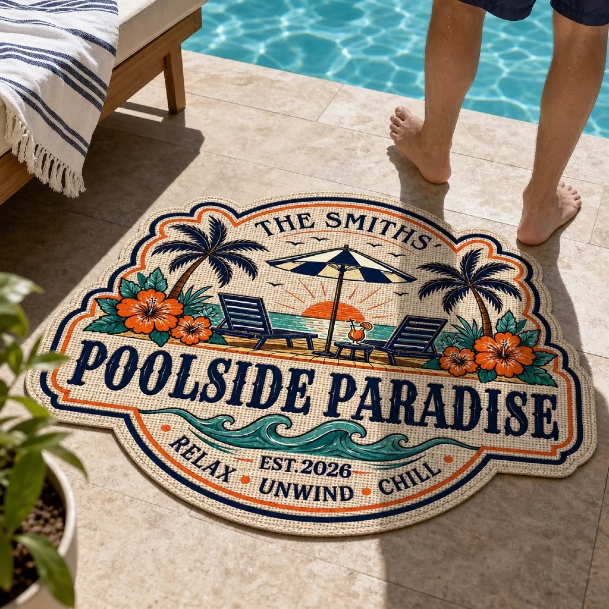 Custom Poolside Shaped Doormat - Personalized Summer Vacation And Travel Gifts For Mom, Dad, Brother, Sister, Kids - Making Summer Memories Printing Joy
