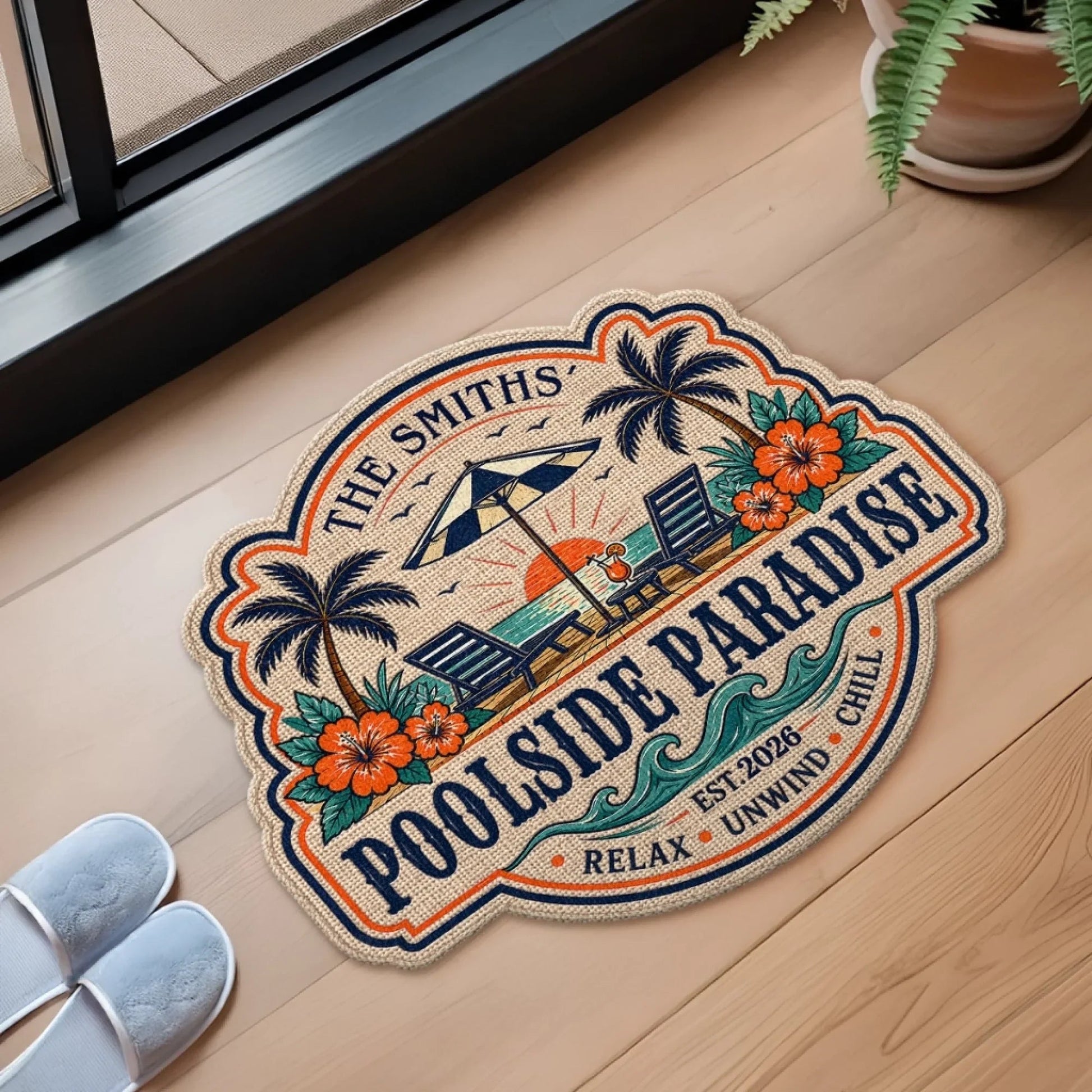Custom Poolside Shaped Doormat - Personalized Summer Vacation And Travel Gifts For Mom, Dad, Brother, Sister, Kids - Making Summer Memories Printing Joy