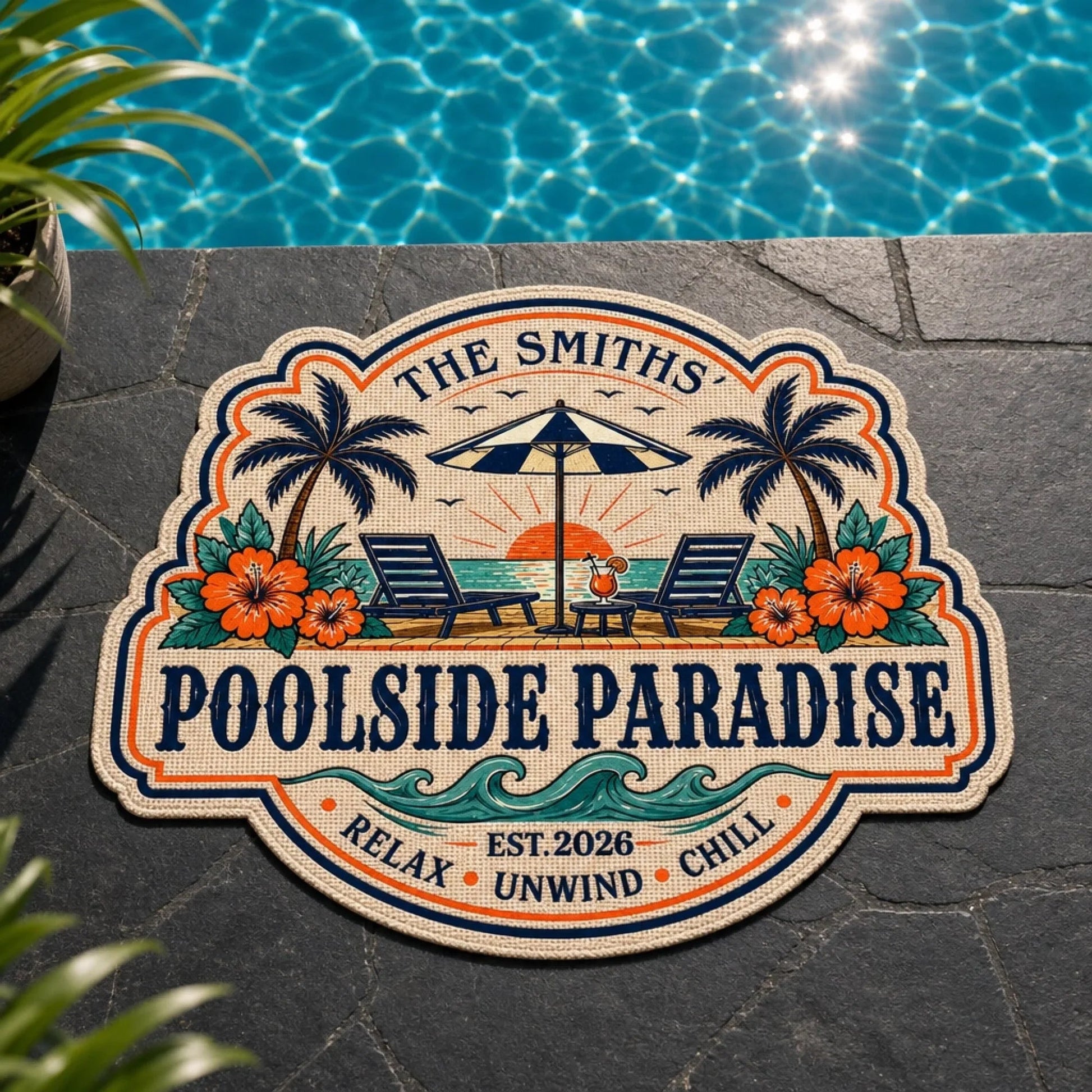 Custom Poolside Shaped Doormat - Personalized Summer Vacation And Travel Gifts For Mom, Dad, Brother, Sister, Kids - Making Summer Memories Printing Joy
