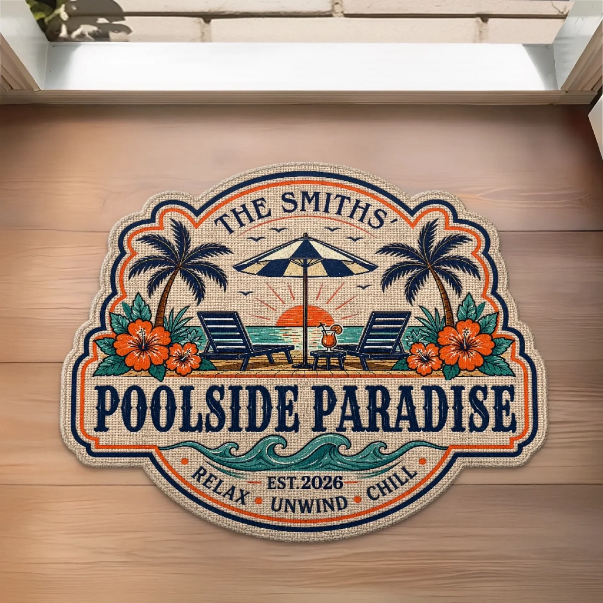 Custom Poolside Shaped Doormat - Personalized Summer Vacation And Travel Gifts For Mom, Dad, Brother, Sister, Kids - Making Summer Memories Printing Joy
