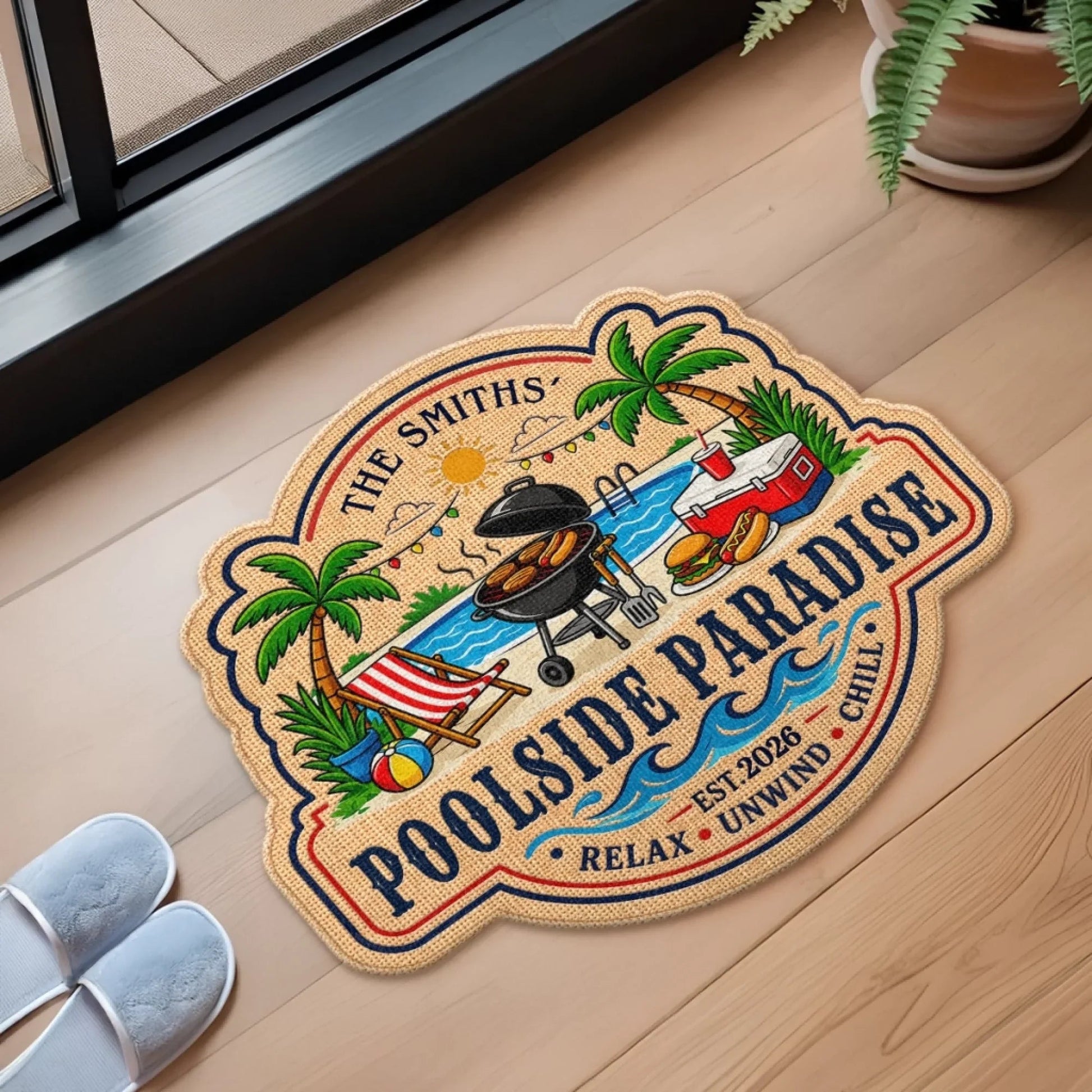 Custom Poolside Shaped Doormat - Personalized Summer Vacation And Travel Gifts For Mom, Dad, Brother, Sister - Life By The Pool Printing Joy