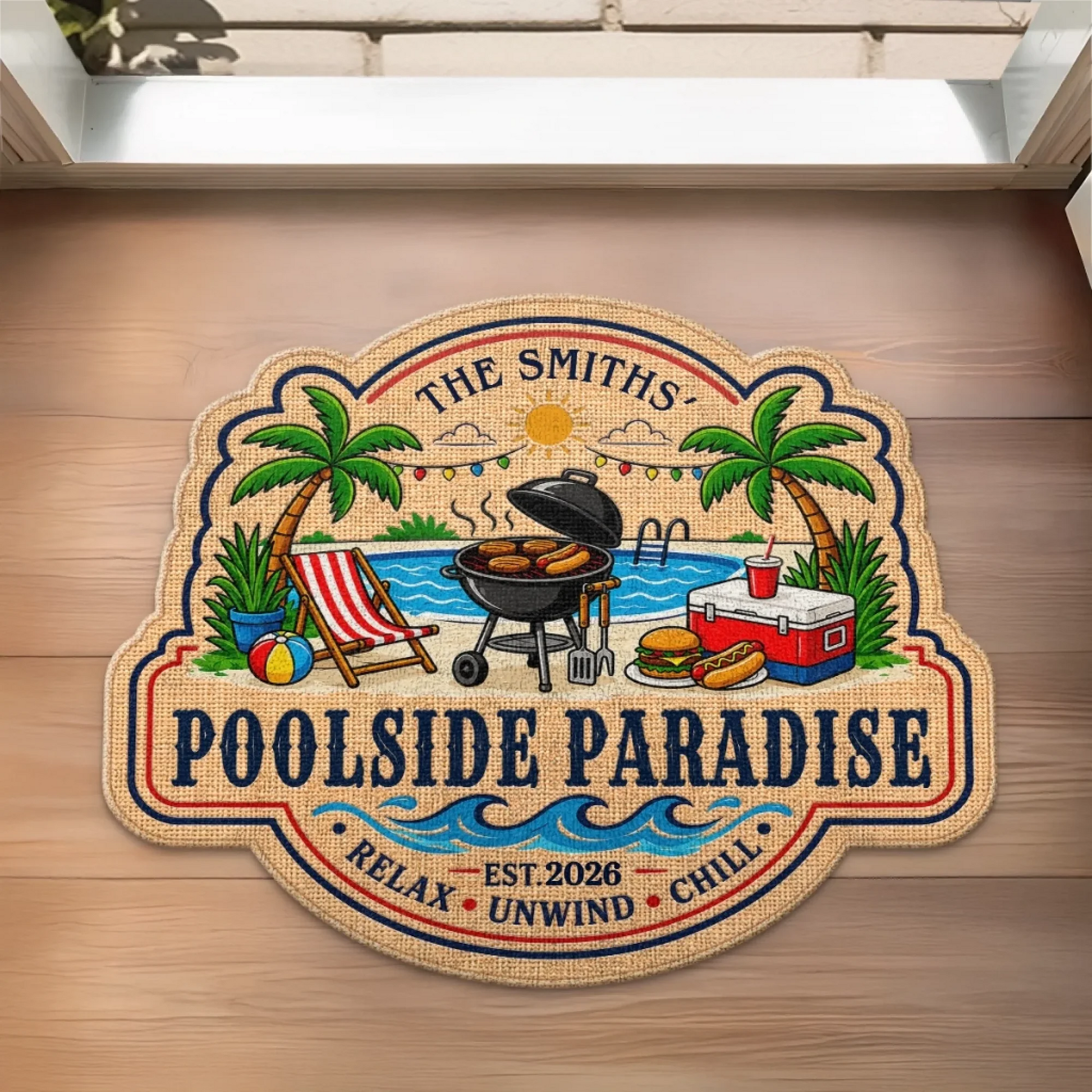 Custom Poolside Shaped Doormat - Personalized Summer Vacation And Travel Gifts For Mom, Dad, Brother, Sister - Life By The Pool Printing Joy