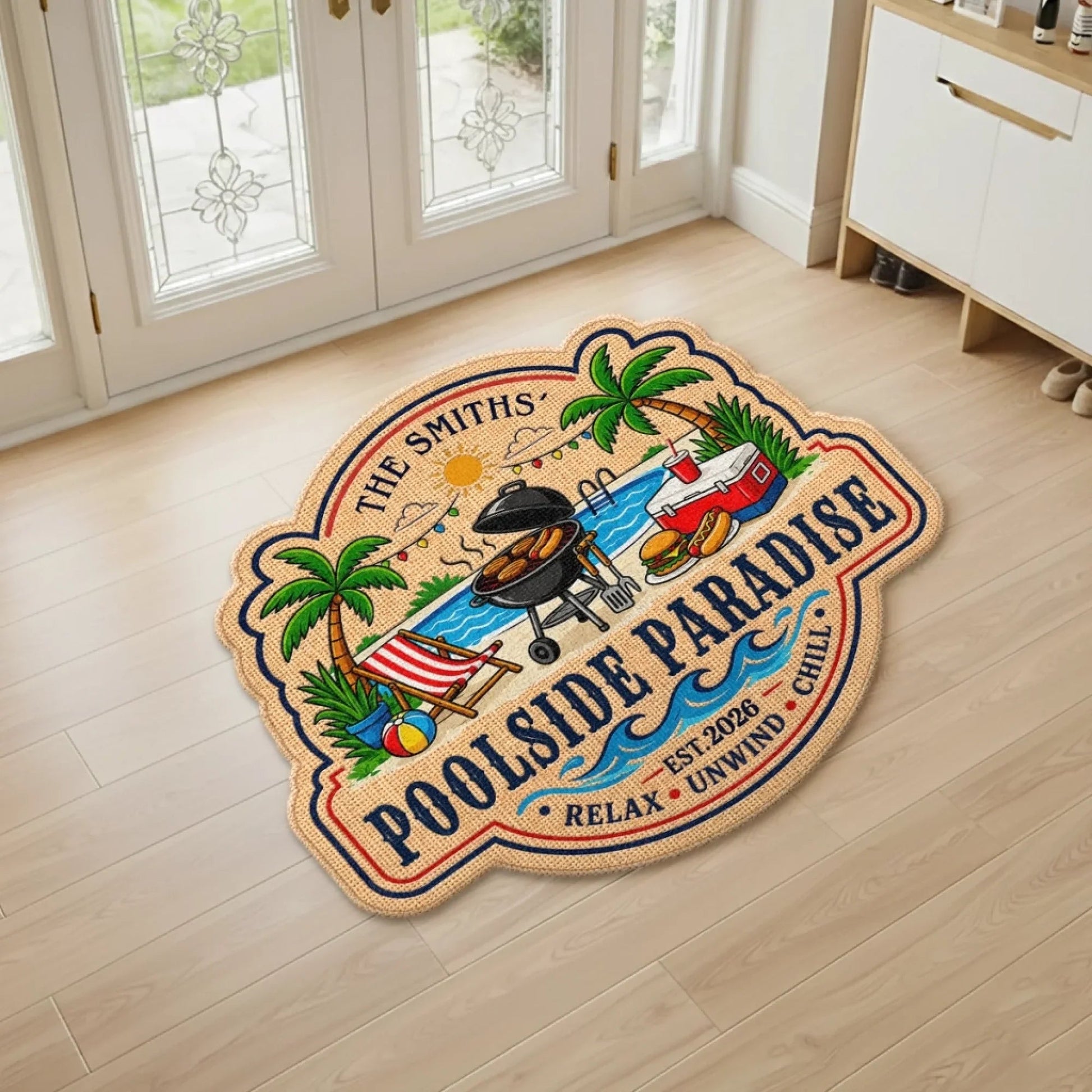 Custom Poolside Shaped Doormat - Personalized Summer Vacation And Travel Gifts For Mom, Dad, Brother, Sister - Life By The Pool Printing Joy