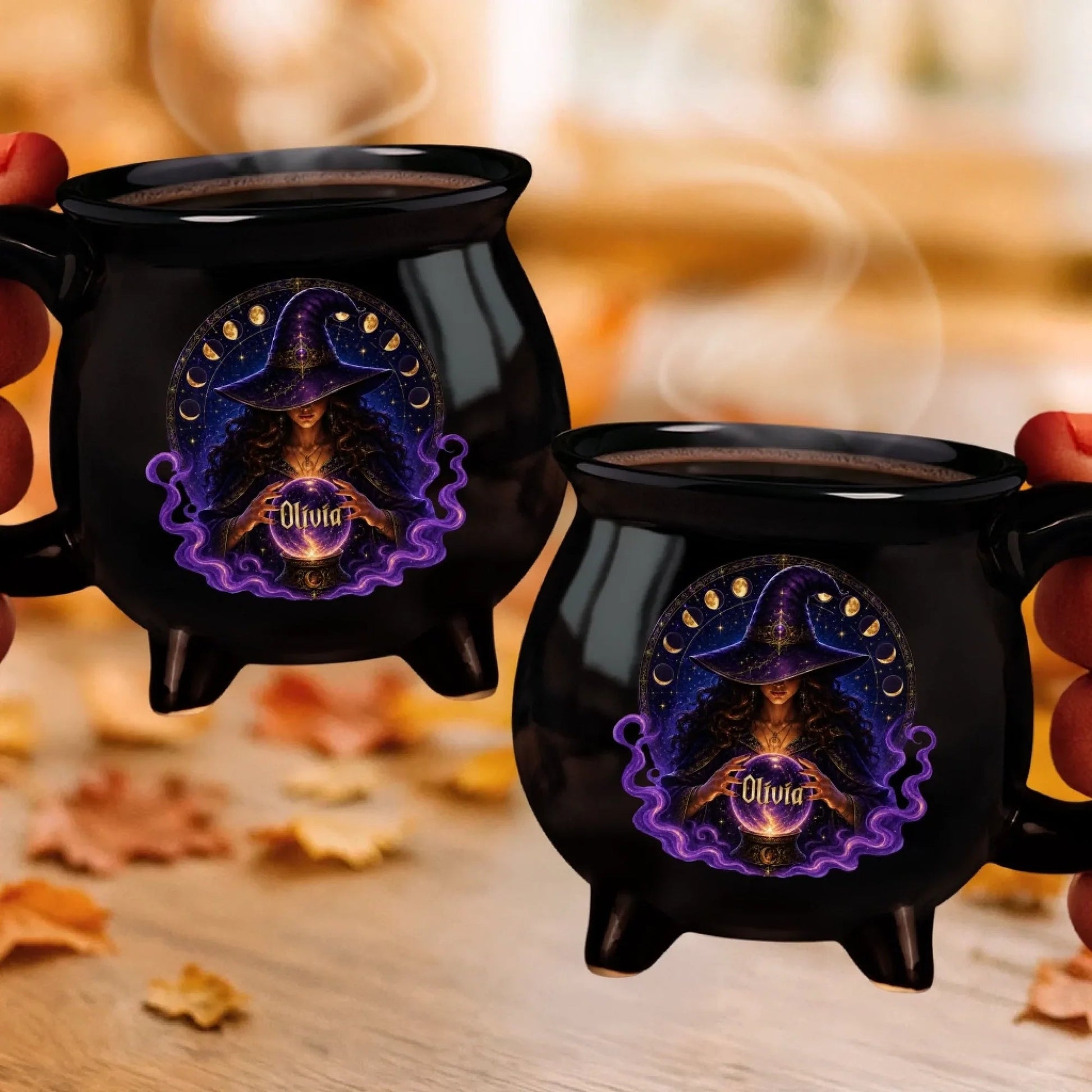 Custom Witchy 13oz Ceramic Cauldron Coffee Mug - Personalized Halloween Gifts For Witch, Wife, Daughter, Besties, Sisters, Granddaughter, Grandma, Mom, Yourself - Witch’s Favorite Brew Printing Joy