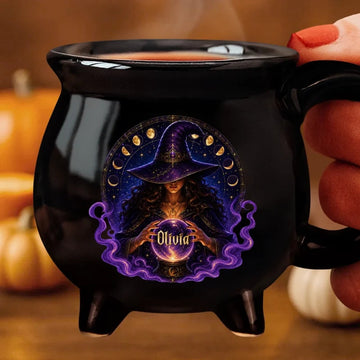 Custom Witchy 13oz Ceramic Cauldron Coffee Mug - Personalized Halloween Gifts For Witch, Wife, Daughter, Besties, Sisters, Granddaughter, Grandma, Mom, Yourself - Witch’s Favorite Brew Printing Joy