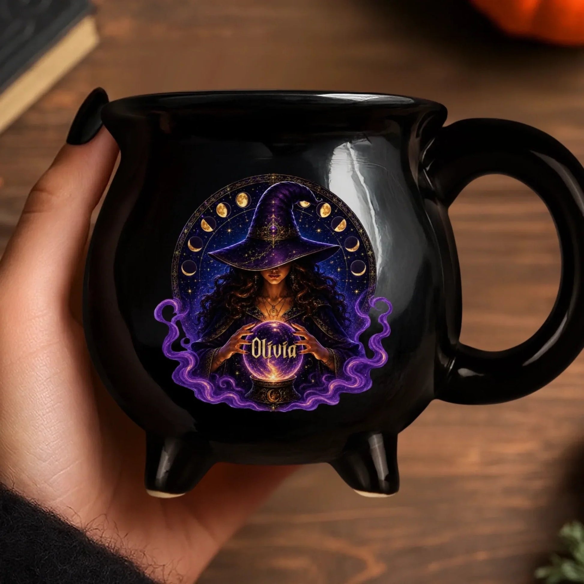 Custom Witchy 13oz Ceramic Cauldron Coffee Mug - Personalized Halloween Gifts For Witch, Wife, Daughter, Besties, Sisters, Granddaughter, Grandma, Mom, Yourself - Witch’s Favorite Brew Printing Joy