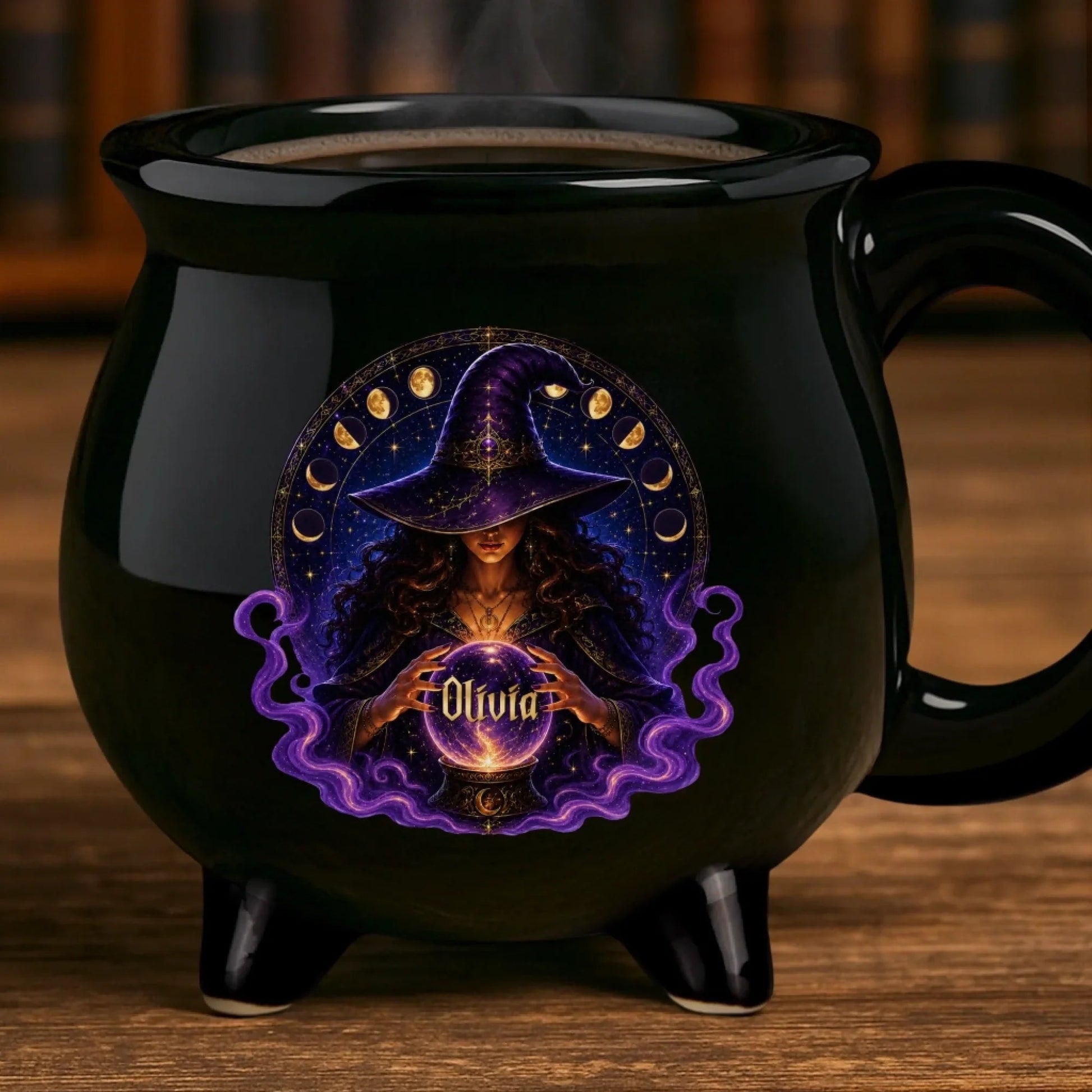 Custom Witchy 13oz Ceramic Cauldron Coffee Mug - Personalized Halloween Gifts For Witch, Wife, Daughter, Besties, Sisters, Granddaughter, Grandma, Mom, Yourself - Witch’s Favorite Brew Printing Joy