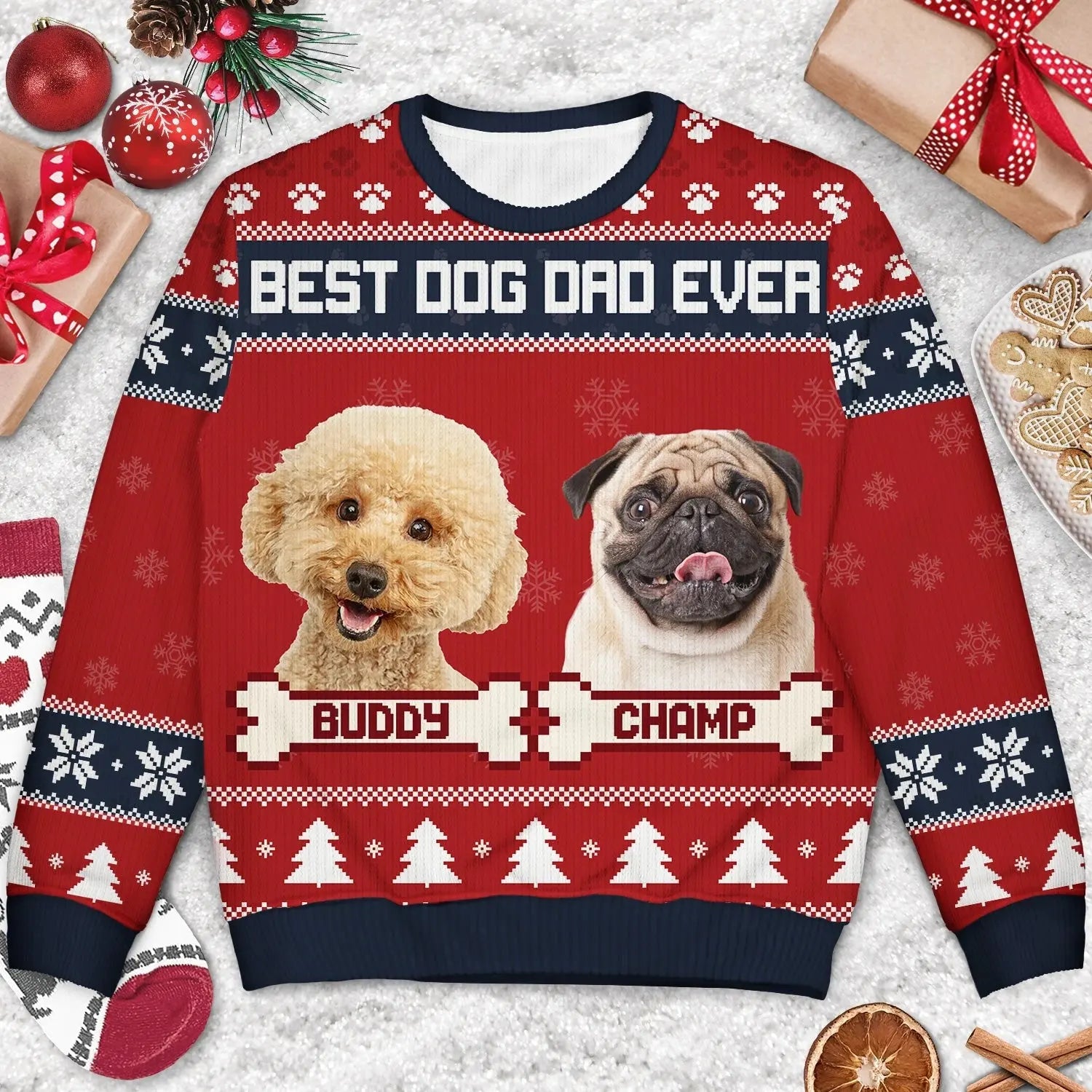 Custom Photo Feliz Navidog Ugly Christmas Sweater Personalized Gif