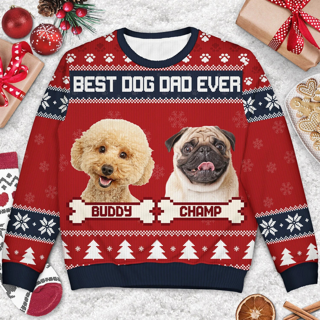 Custom Photo ‘Feliz Navidog’ Ugly Christmas Sweater – Personalized Gift for Dog & Cat Lovers - Printingjoy