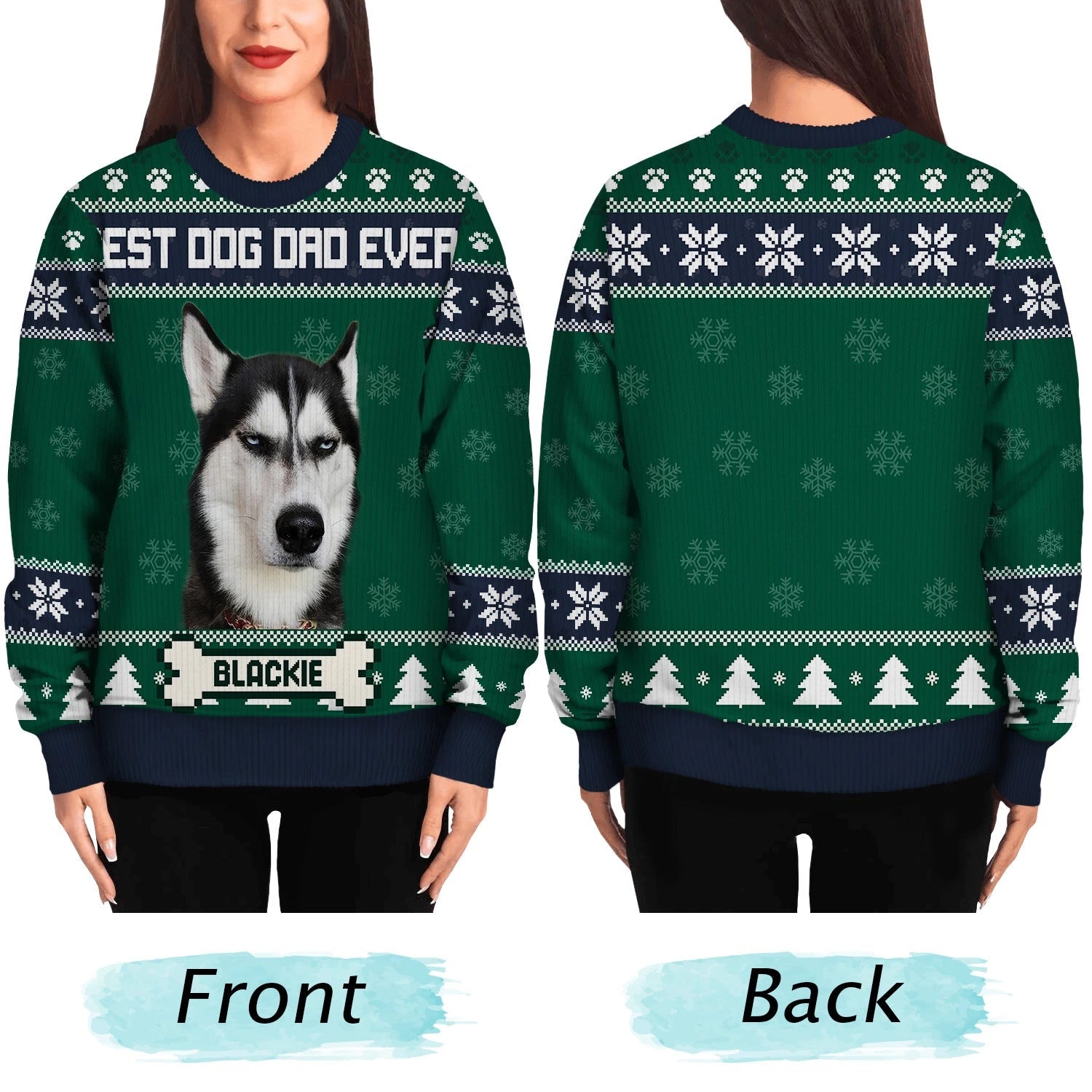 Custom Photo ‘Feliz Navidog’ Ugly Christmas Sweater – Personalized Gift for Dog & Cat Lovers - Printingjoy