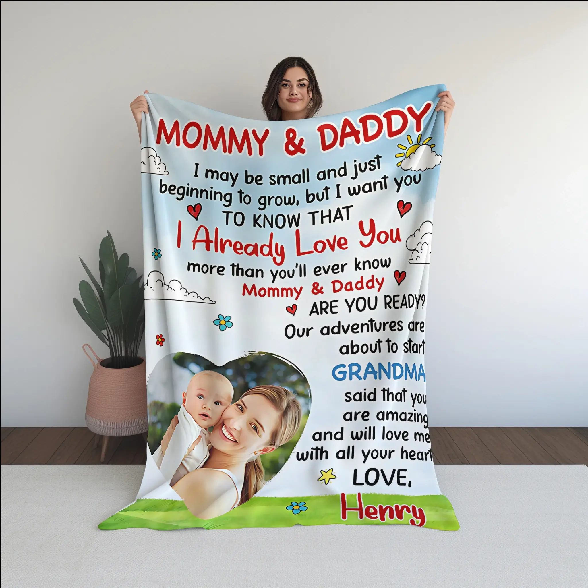 Personalized Baby Name Blanket - Custom Kids & Adult Sherpa Fleece Blanket For Nursery, Christening Gift