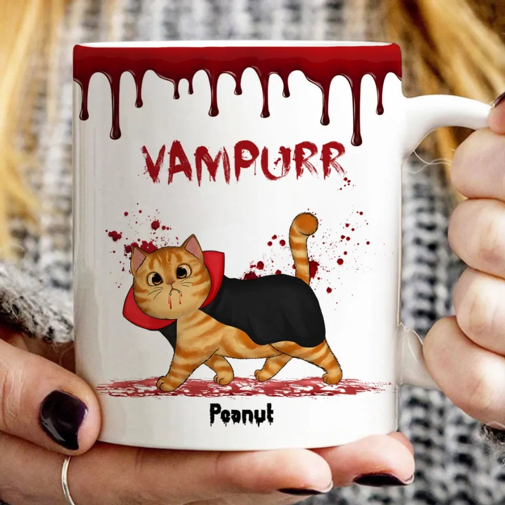 Custom Halloween Cat Mug - Personalized "Happy Meowloween" Gift for Cat Lovers | Ceramic Coffee Cup with Name | Halloween Decor & Gifts for Women - Printingjoy