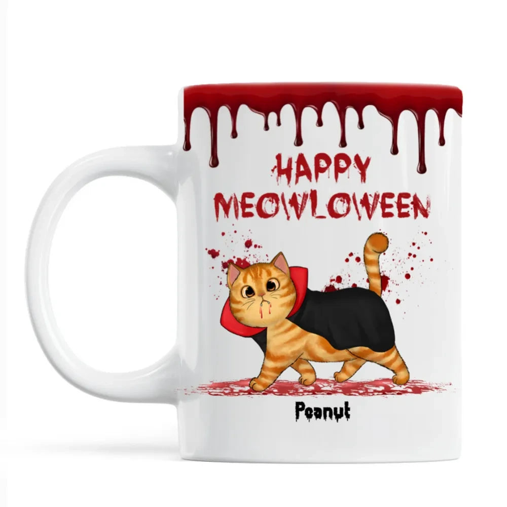 Custom Halloween Cat Mug - Personalized "Happy Meowloween" Gift for Cat Lovers | Ceramic Coffee Cup with Name | Halloween Decor & Gifts for Women - Printingjoy