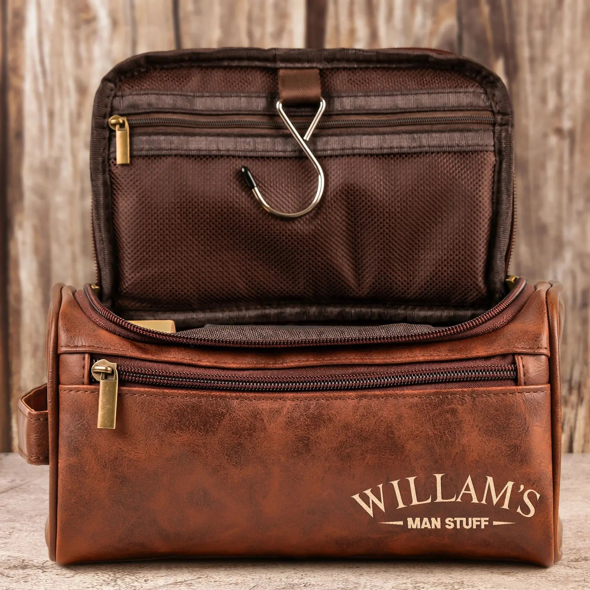 Man Stuff Personalized Leather Toiletry Bag – Custom Engraved Travel Bag for Men Printing Joy