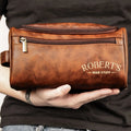 Man Stuff Personalized Leather Toiletry Bag – Custom Engraved Travel Bag for Men Printing Joy