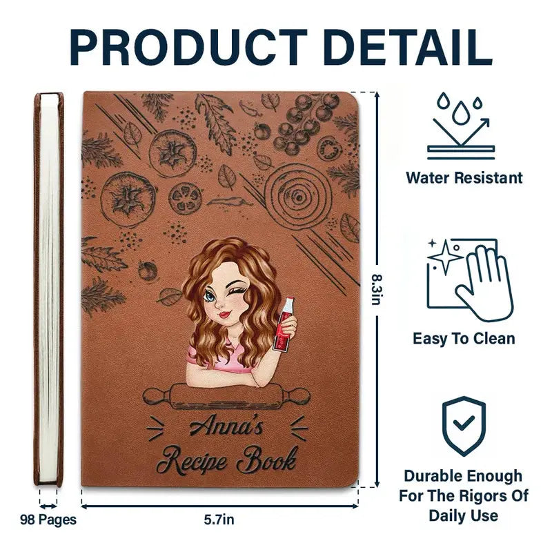 Personalized Leather Family Recipe Book – Custom Cookbook Journal for Cherished Recipes Printbelle