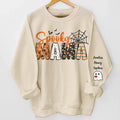 Custom Unisex Sweatshirt, Hoodie With Design On Sleeve - Personalized Halloween Birthday Gifts For Mom, Grandma - Family Together Under Pumpkin Glow Printing Joy