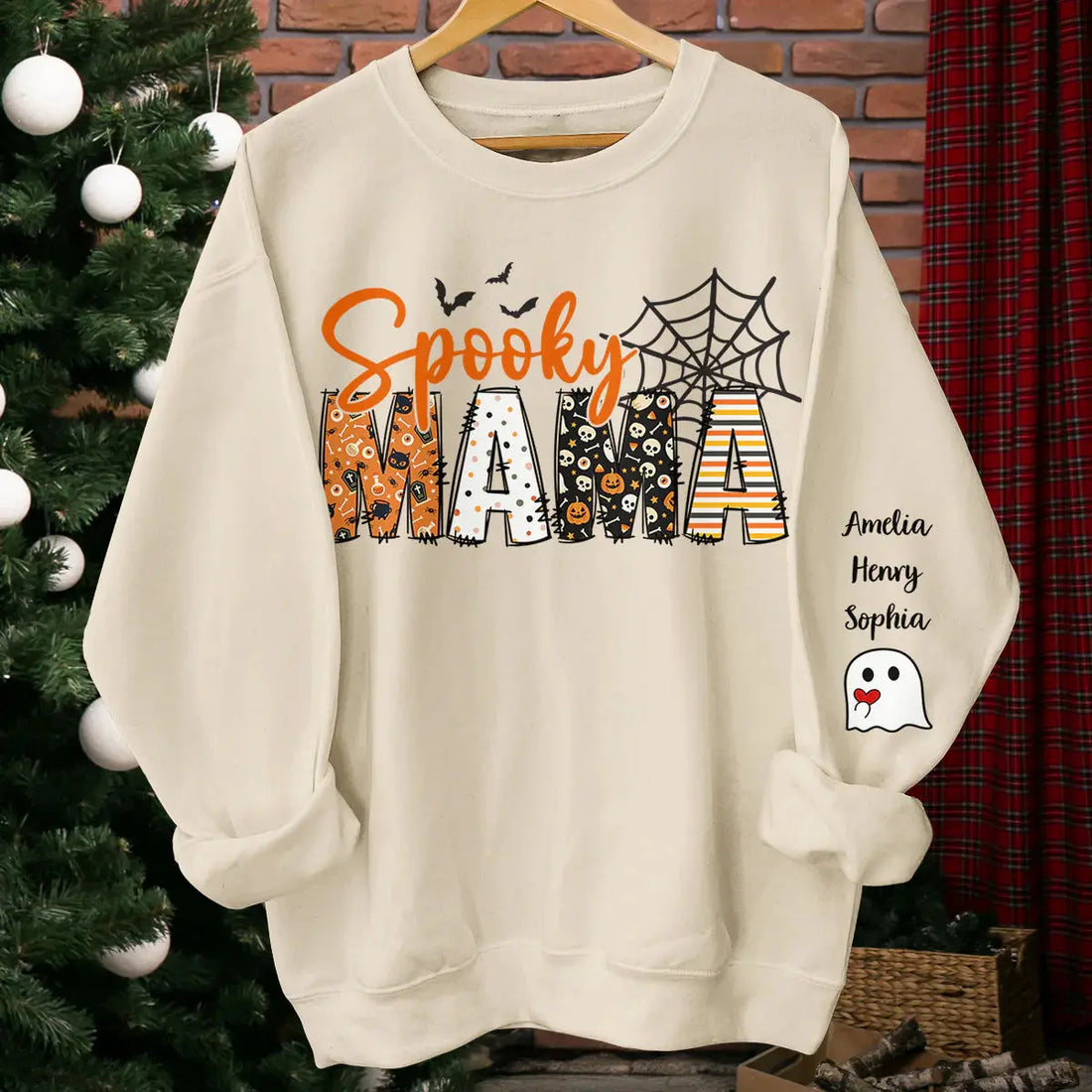 Custom Unisex Sweatshirt, Hoodie With Design On Sleeve - Personalized Halloween Birthday Gifts For Mom, Grandma - Family Together Under Pumpkin Glow Printing Joy