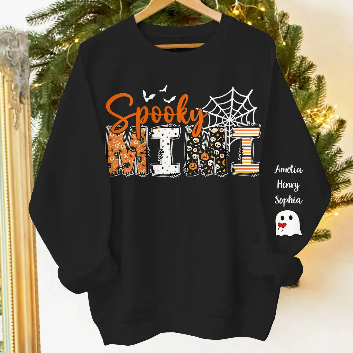 Custom Unisex Sweatshirt, Hoodie With Design On Sleeve - Personalized Halloween Birthday Gifts For Mom, Grandma - Family Together Under Pumpkin Glow Printing Joy