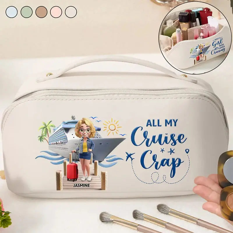 Travel All My Cruise Crap - Personalized Leather Makeup Bag Printing Joy