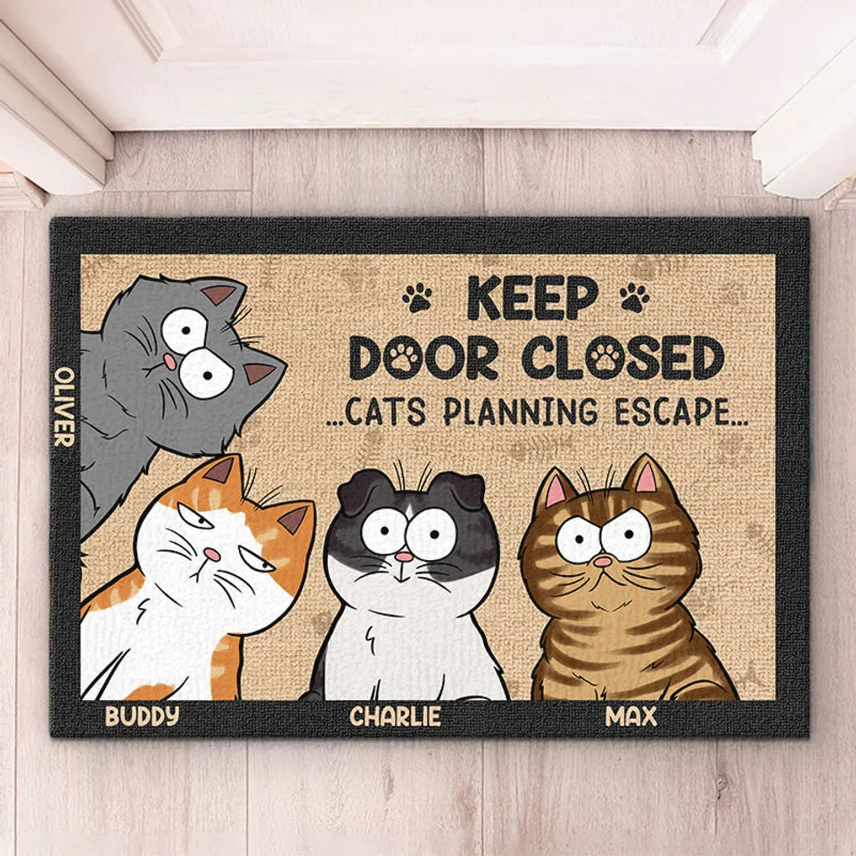 Keep Door Closed Don't Let The Cat Out No Matter What He Tells You - Cat Personalized Custom Home Decor Decorative Mat - House Warming Gift, Gift For Pet Owners, Pet Lovers