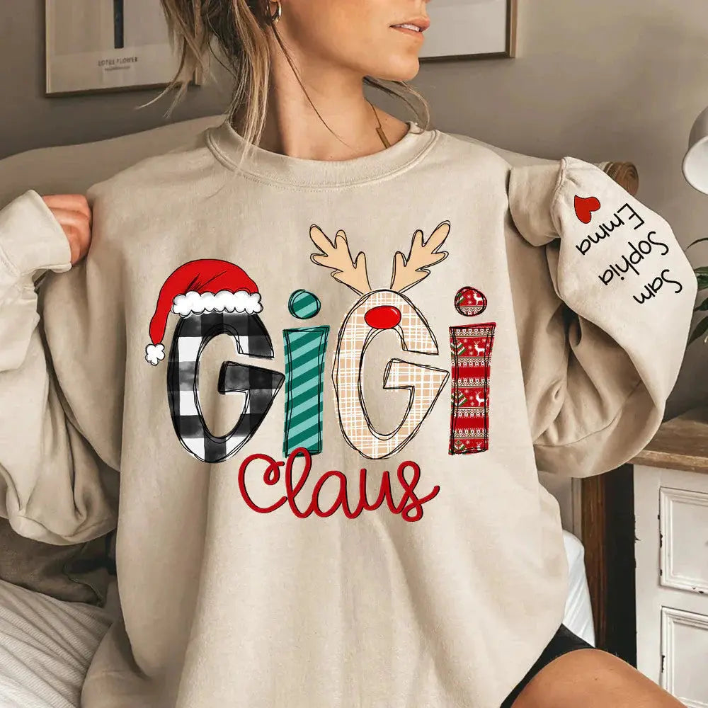 Custom Christmas Gigi Claus Sweatshirt , 2025 Christmas Nana Sweatshirt, Custom Grandma Claus Christmas Sweatshirt Printing Joy
