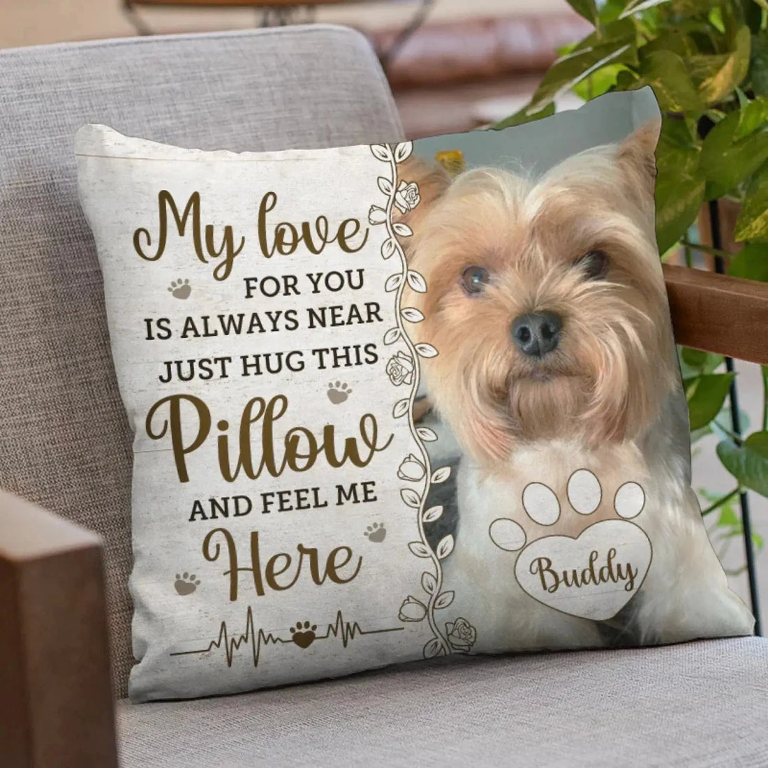 Custom Photo Four Paws, One Heart - Memorial Personalized Custom Pillow - Sympathy Gift For Pet Owners, Pet Lovers.