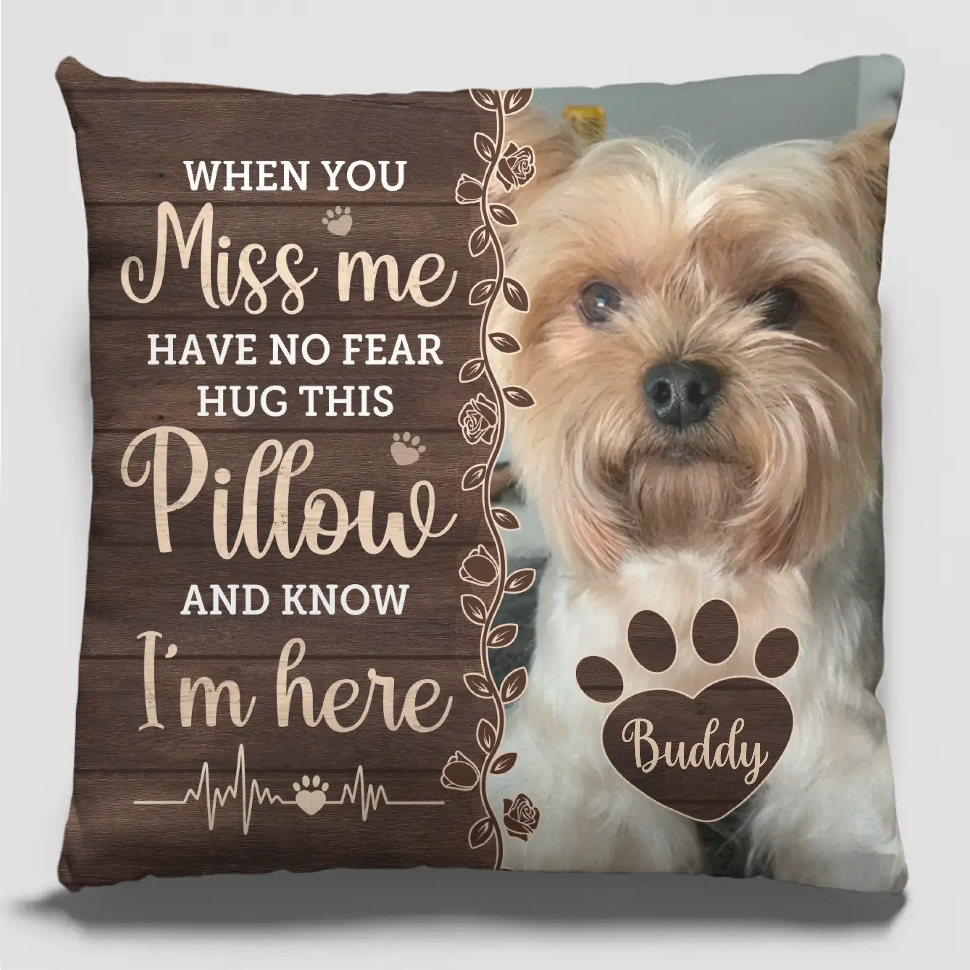 Custom Photo Four Paws, One Heart - Memorial Personalized Custom Pillow - Sympathy Gift For Pet Owners, Pet Lovers.