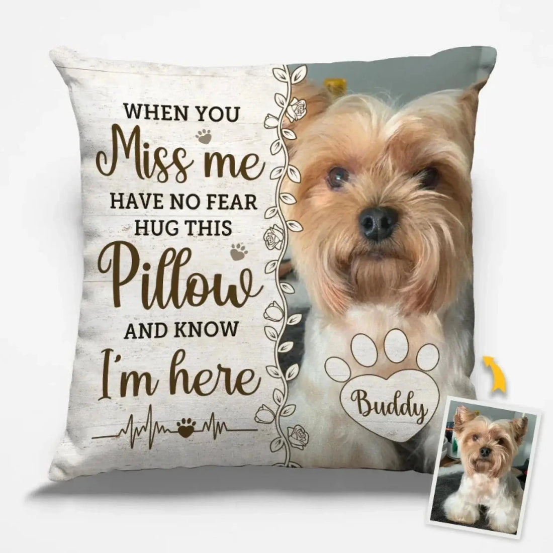 Custom Photo Four Paws, One Heart - Memorial Personalized Custom Pillow - Sympathy Gift For Pet Owners, Pet Lovers.