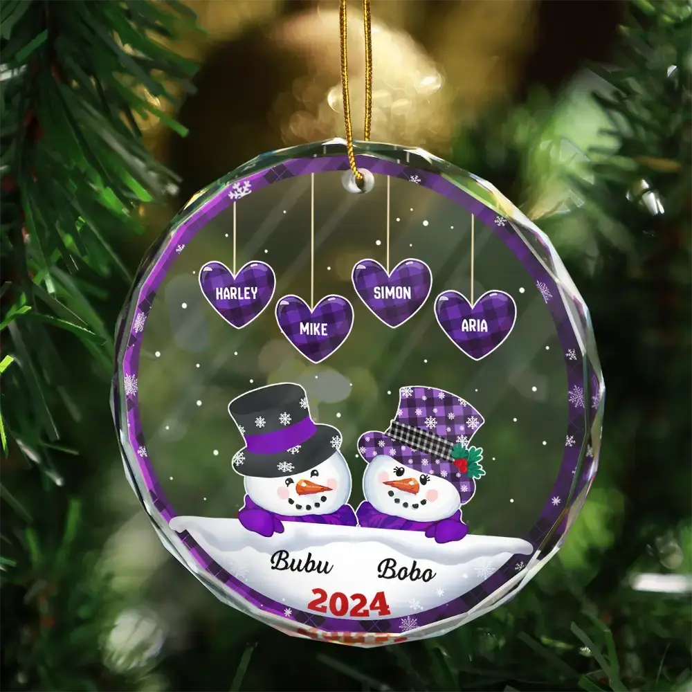 Personalized Snowman Christmas Ornament for Grandparents – Custom Papa & Nana Glass Ornamen - Printingjoy